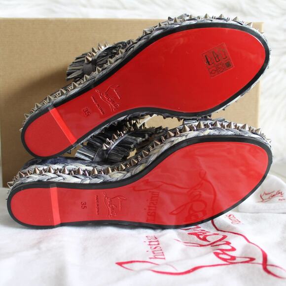 Christian Louboutin Tie-Dye Rafia Straw Flatform Slide Sandals - Picture 12 of 14